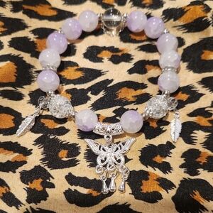 Chic Silver and Lavender Butterfly Bracelet Handmade